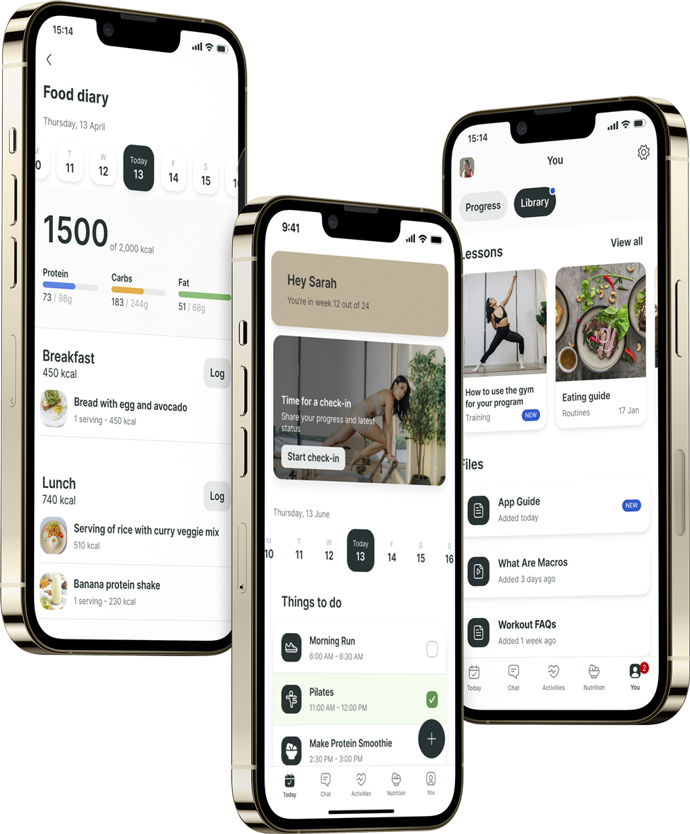 A mockup of the coaching app showcasing the features.